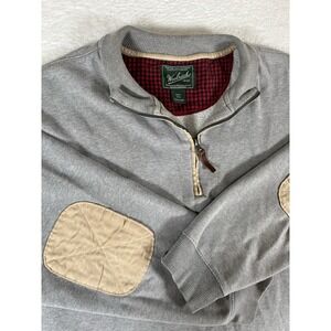 Woolrich Light Gray Cotton‎ Quarter Zip Pullover Sweater Elbow Patches Men's XXL